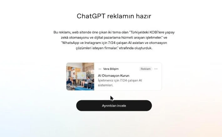 OpenAI Reklam Yöneticisi otomatik ürettiği reklam önizlemesi